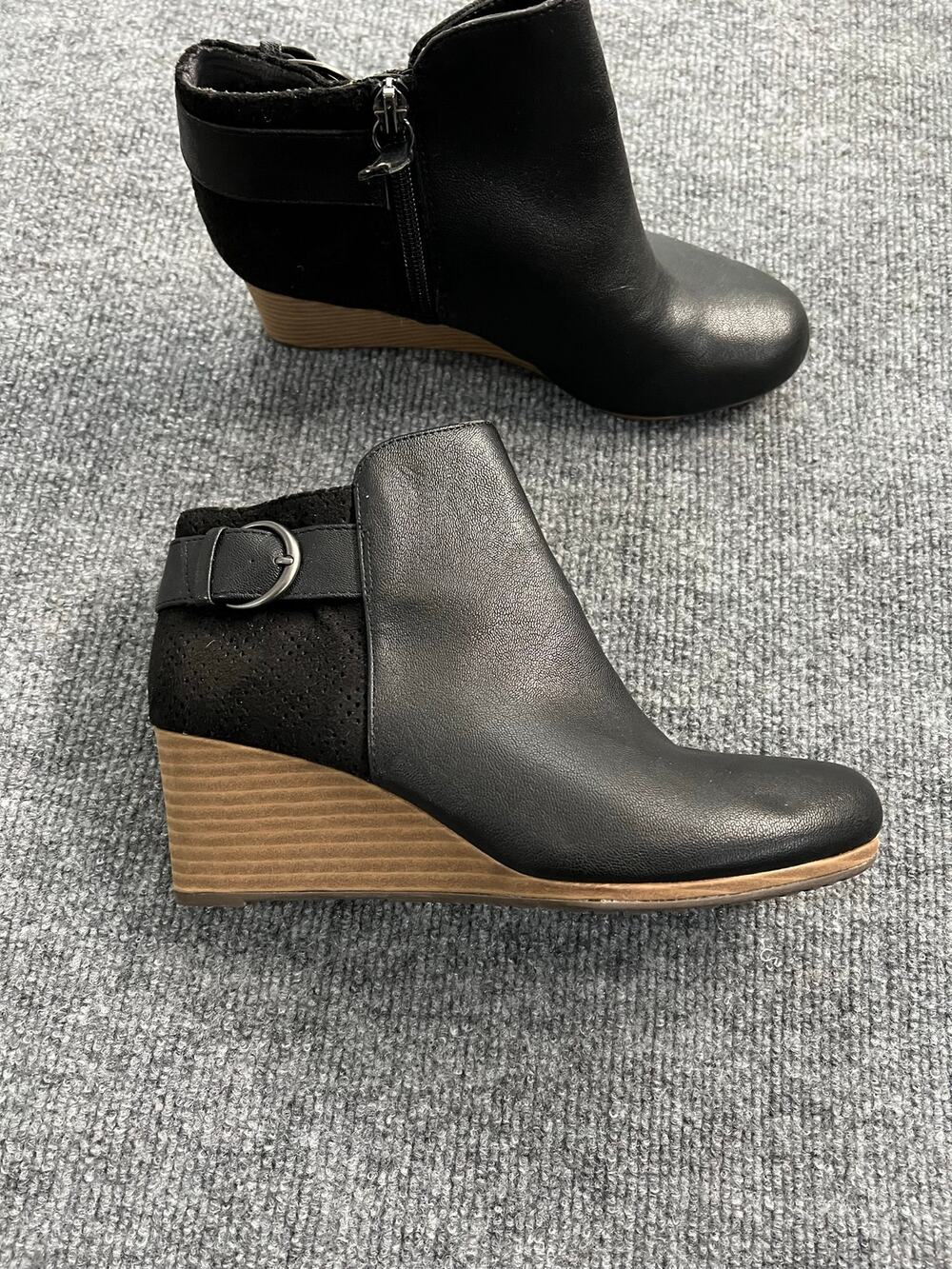Dr. Scholl's Wedge Faux Leather & Microsuede Black Zipped Bootie 6.5 NWOT
